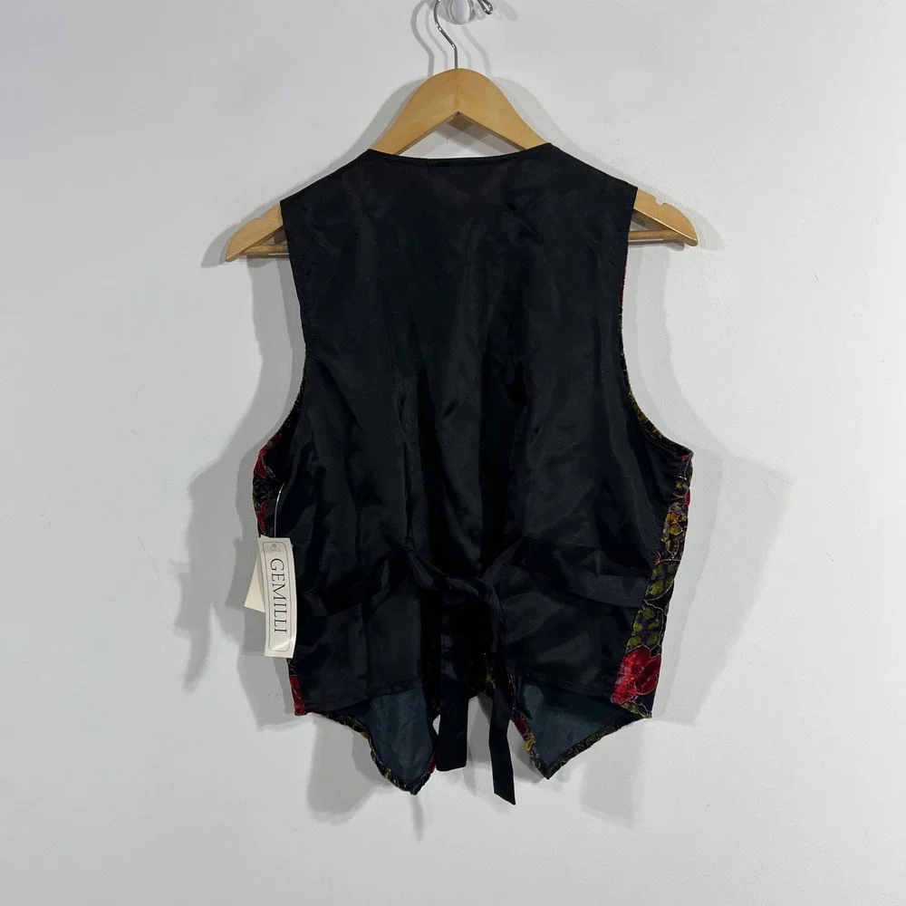 Gemilli VTG 90s Floral Velvet Fairy Grunge Whimsigoth Boho Vest Womens Large
